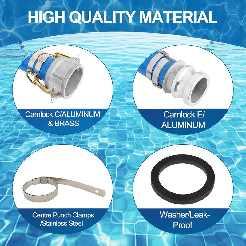 Picatu 1.5" x 50 ft Backwash Hose for Swimming Pools, Heavy Duty PVC Water Lay Flat Discharge Hose,Durable Pool Drain Hose with Aluminum Camlock C and E Fittings for Pump And Filters - Image 2